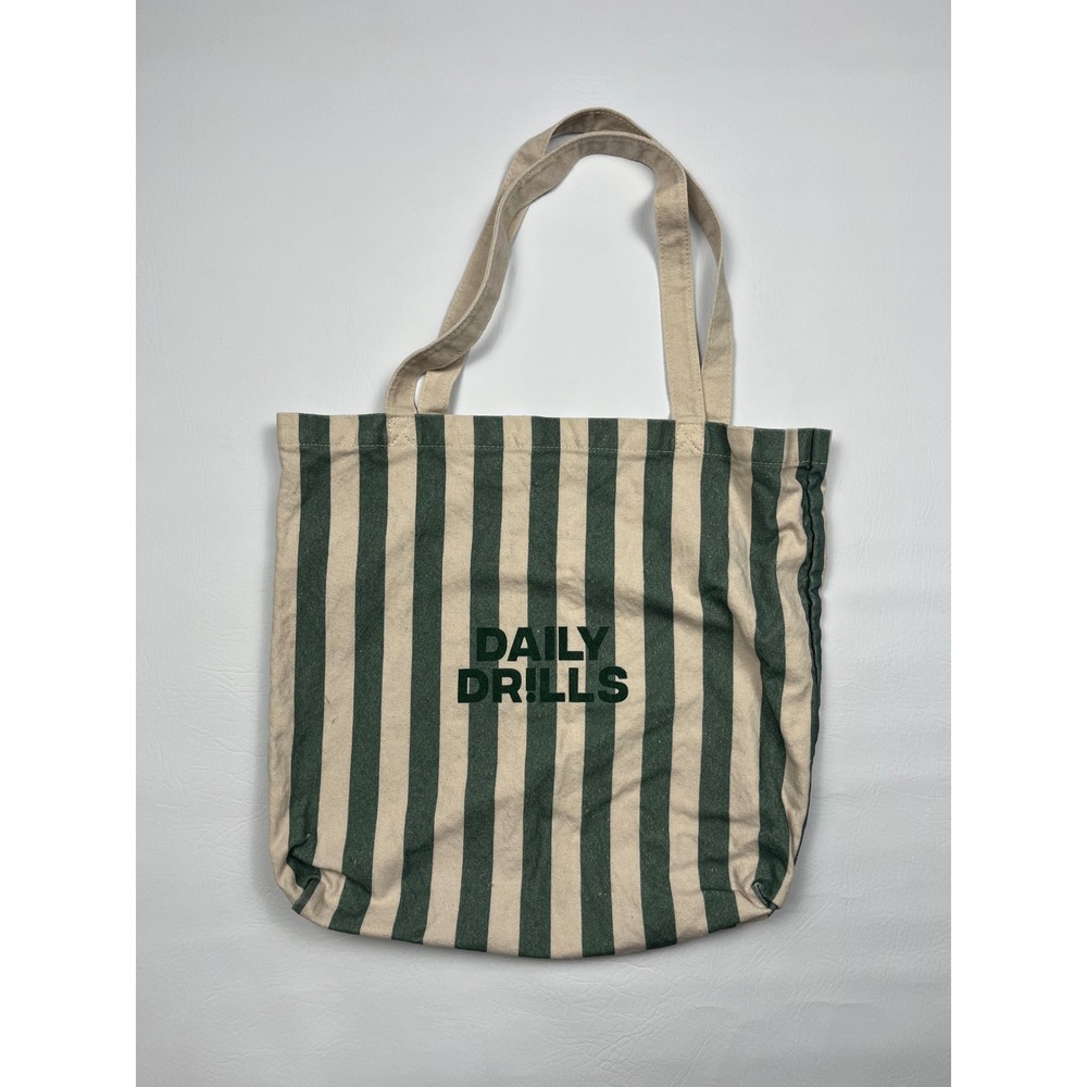 Daily Drills Tote Bag Women's Green Striped Canvas